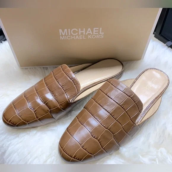 MICHAEL Michael Kors Shoes Michael Kors Brown Embossed Leather Natasha Mules Size 9 Poshmark